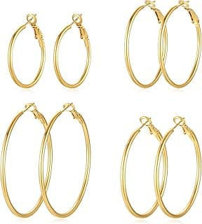 4 Pairs Silver Gold Hoop Earrings for…
