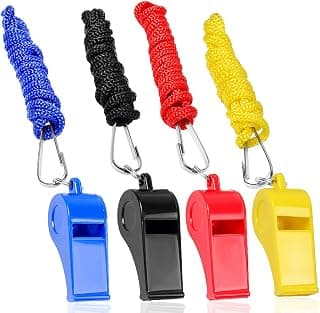 4 Packs Plastic Whistles With Lanyard Set…