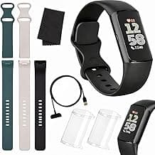 Charge 6 Fitness Tracker (Bundle) – Black/Obsidian – Heart Rate, GPS, Sleep & Stress Tracking + Fast Charger, & Cleaning Cloth (Black)