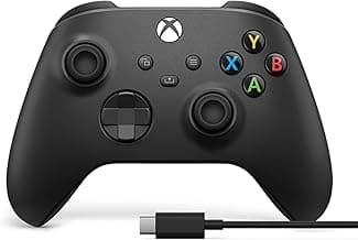 XBOX Wireless Gaming Controller + USB-C Cable | Carbon Black | Console, PC, & Cloud Devices | Textured Grip | Wireless, Bluetooth, USB-C Connectivity