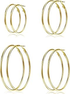4 Pairs Gold Sliver Hoop Earrings For…