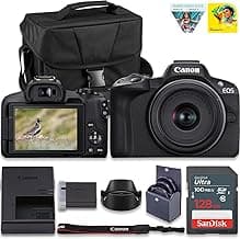 EOS R50 Mirrorless Camera Kit – APS-C RF Camera with 18-45mm Lens, 4K Video, Dual Pixel AF II & Vari-Angle Touchscreen (5811C012) + Shoulder Bag + 128GB Memory Card