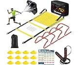 X-UMEUS Agility Ladder Speed Training Equipment Set-20ft Agility Ladder,12 Soccer Cones,4 Hurdles, Jump Rope, Running Parachute| Basketball Football Soccer Training Equipment for Kids Youth Adults