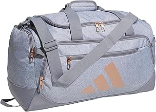 adidas Defender 5 Duffel Bag for Sports, Gym and Travel, Twill Grey/Rose Gold, OSFA
